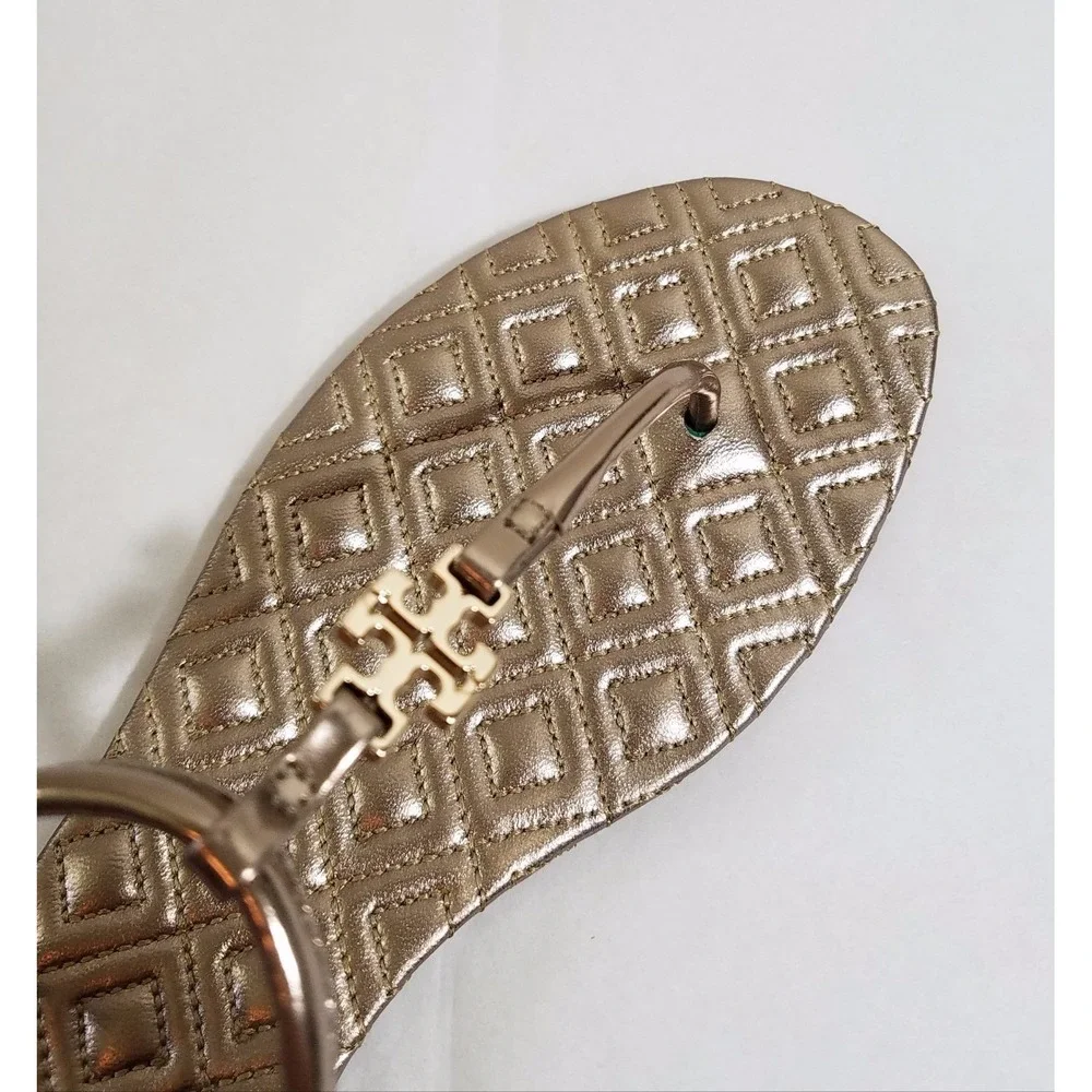 NIB Tory Burch Marion Quilted Leather T-Strap Sandal in Mica Gold Size 9.5 $225‎
